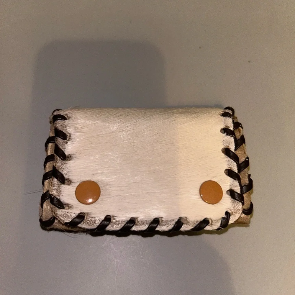 Euc Vintage Newey England handmade mini trifold animal hair leather wallet